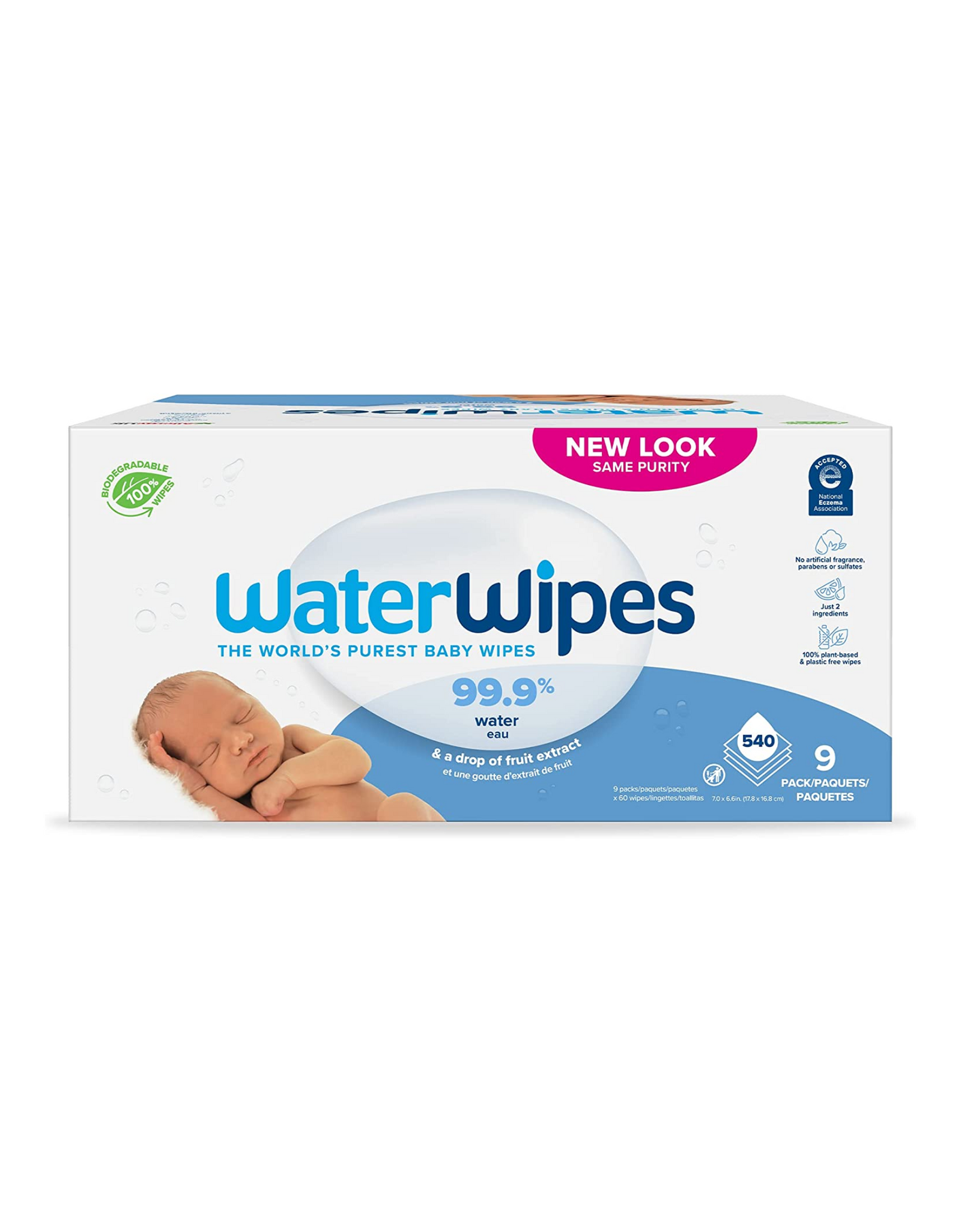 WaterWipes Biodegradable Original Baby Wipes, Unscented & Hypoallergenic for Sensitive Skin 99.9% Water Based Wipes, 540 Ct (9 packs) Packaging May Vary