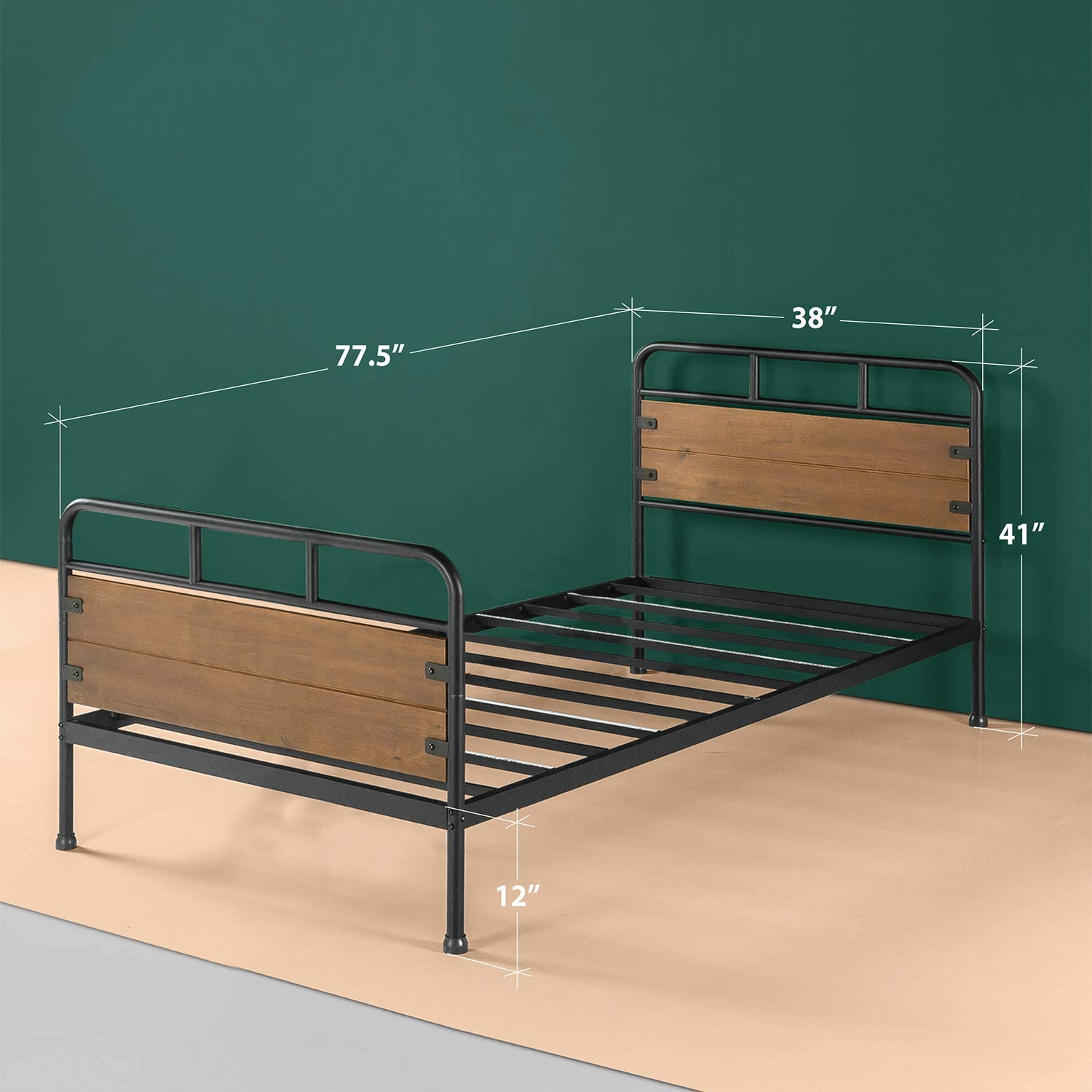 ZINUS Eli Metal and Wood Platform Bed Frame with Footboard