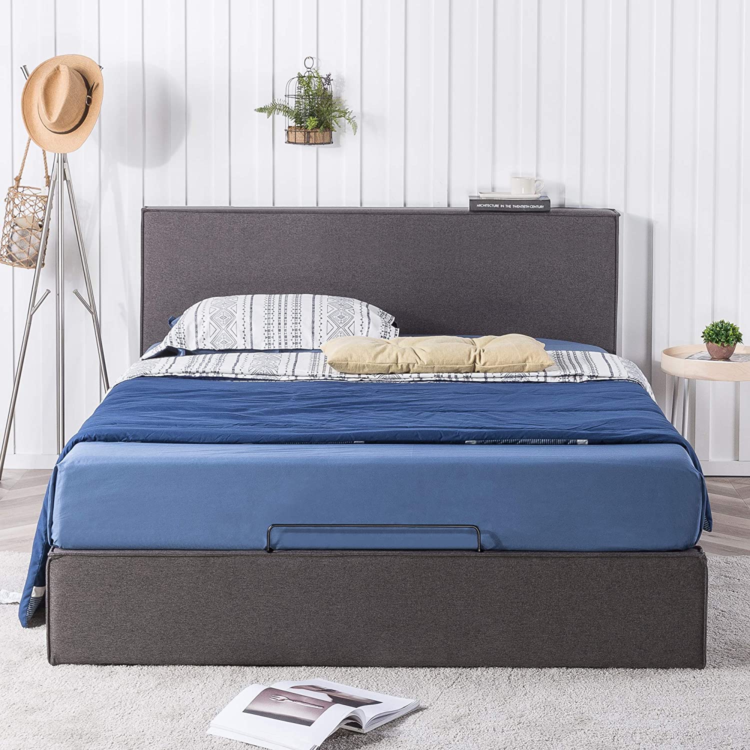 ZINUS Finley Upholstered Platform Bed Frame with Lifting Storage, Queen
