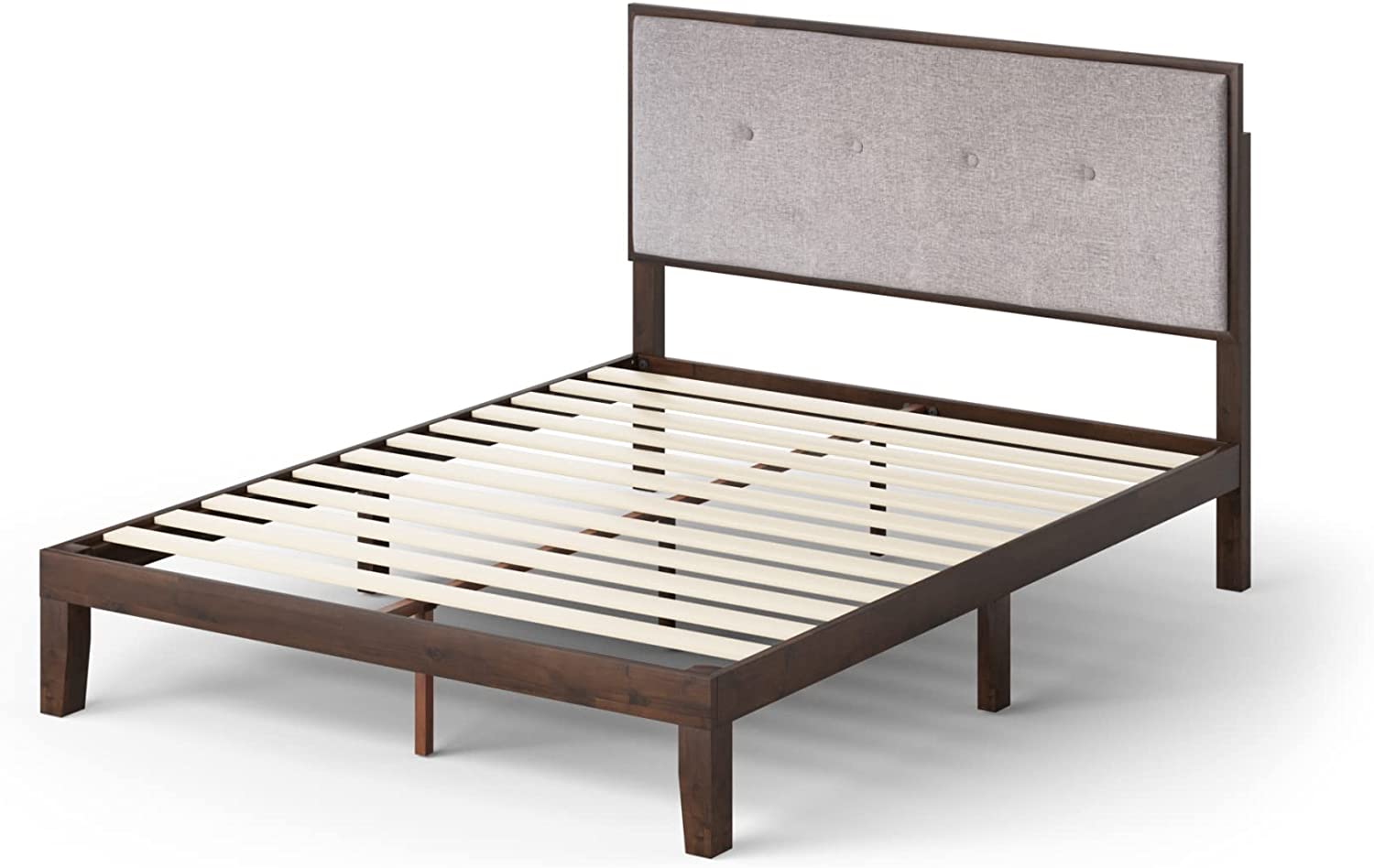 ZINUS Moiz Wood Platform Bed Frame with Adjustable Upholstered Headboard, Antique Espresso