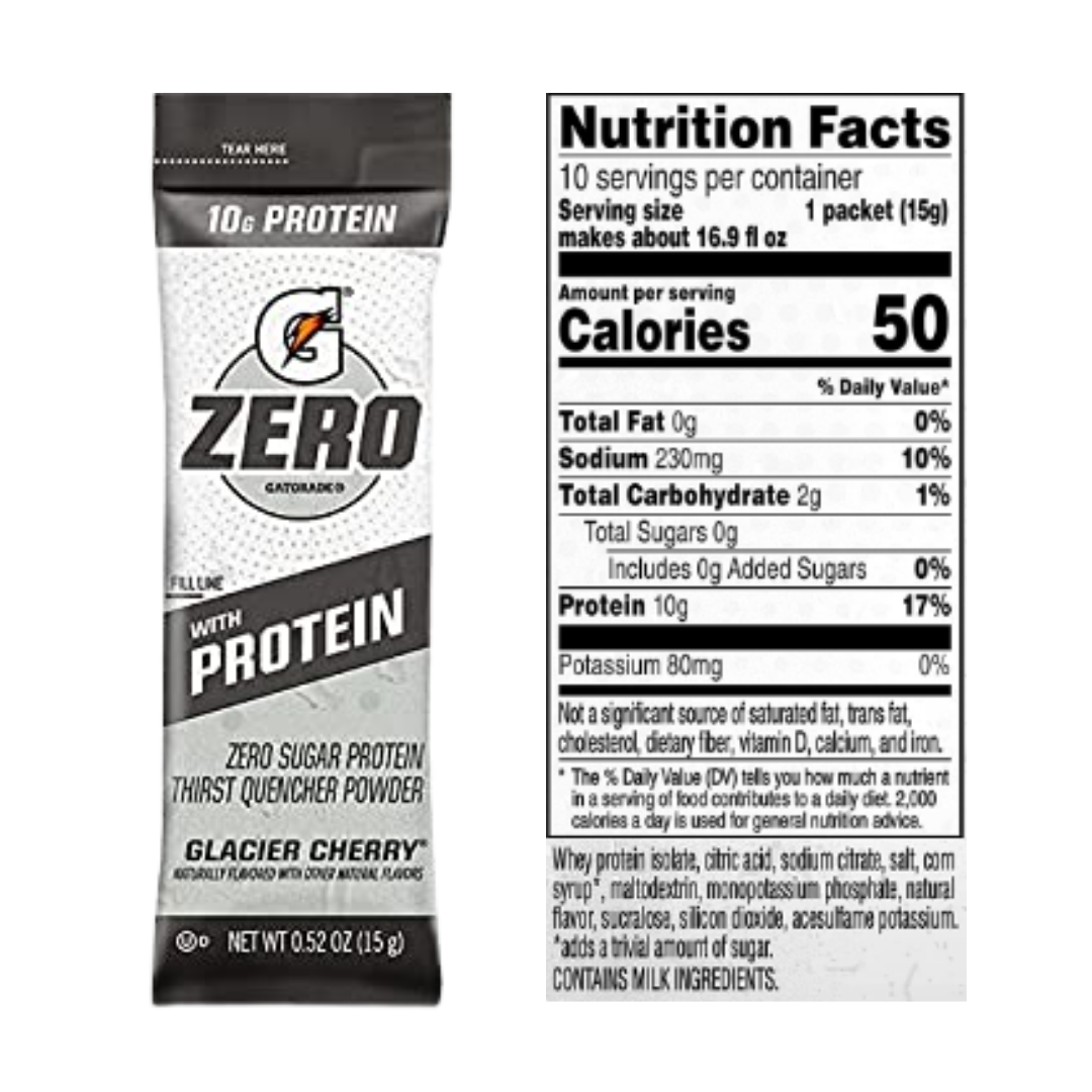 Gatorade Zero with Protein Powder Sticks, Zero Sugar, Electrolytes, 3 Flavor Variety Pack, 0.52 Ounce - 30 Pack