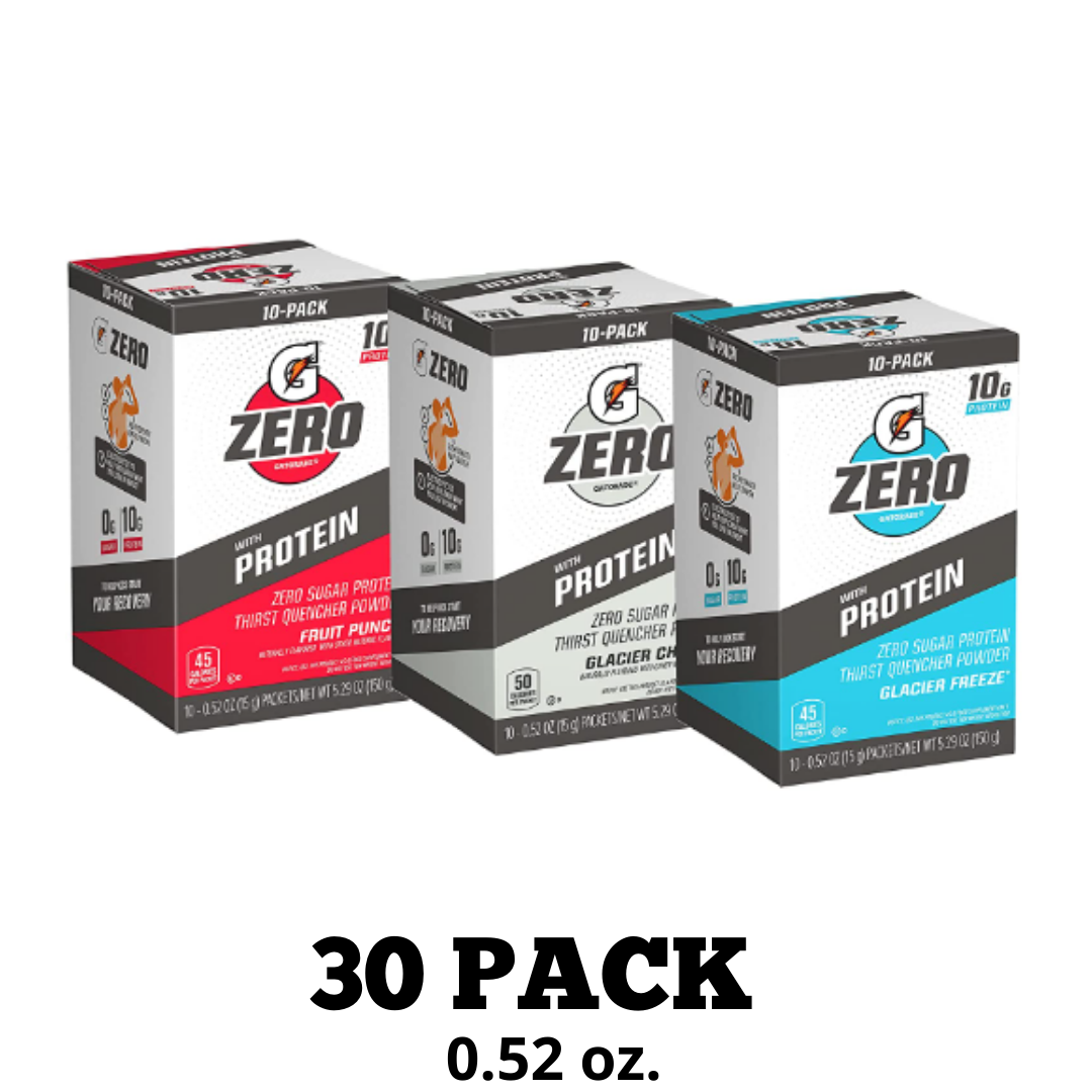 Gatorade Zero with Protein Powder Sticks, Zero Sugar, Electrolytes, 3 Flavor Variety Pack, 0.52 Ounce - 30 Pack