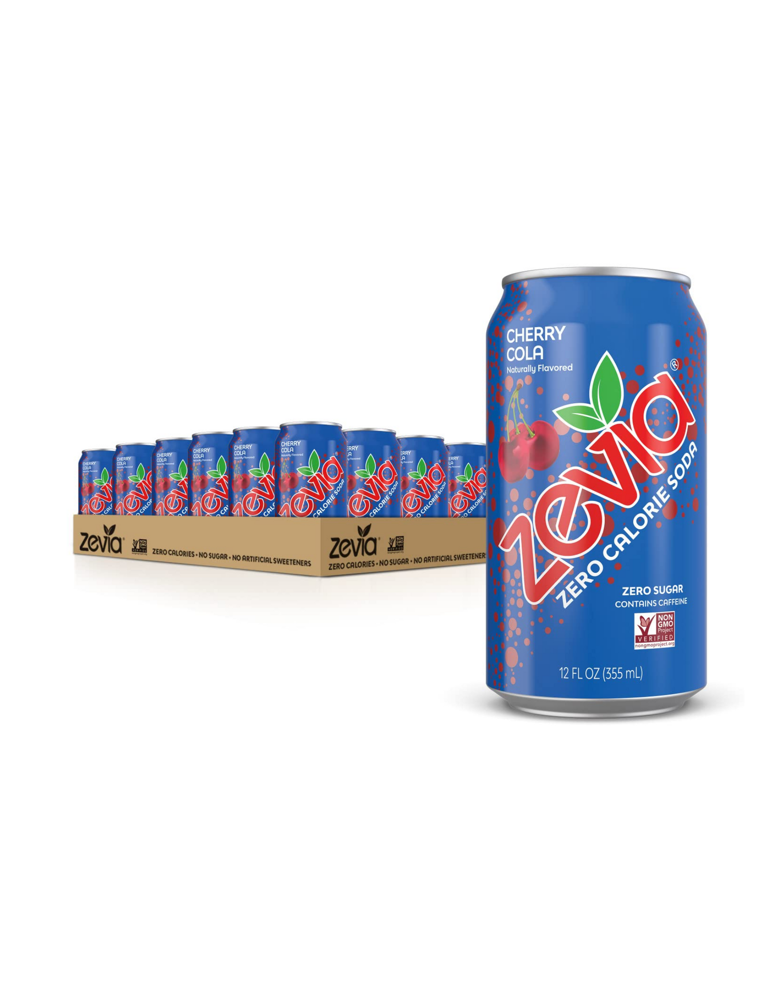 Zevia Zero Calorie Soda, Cherry Cola, 12 fl oz (Pack of 24)