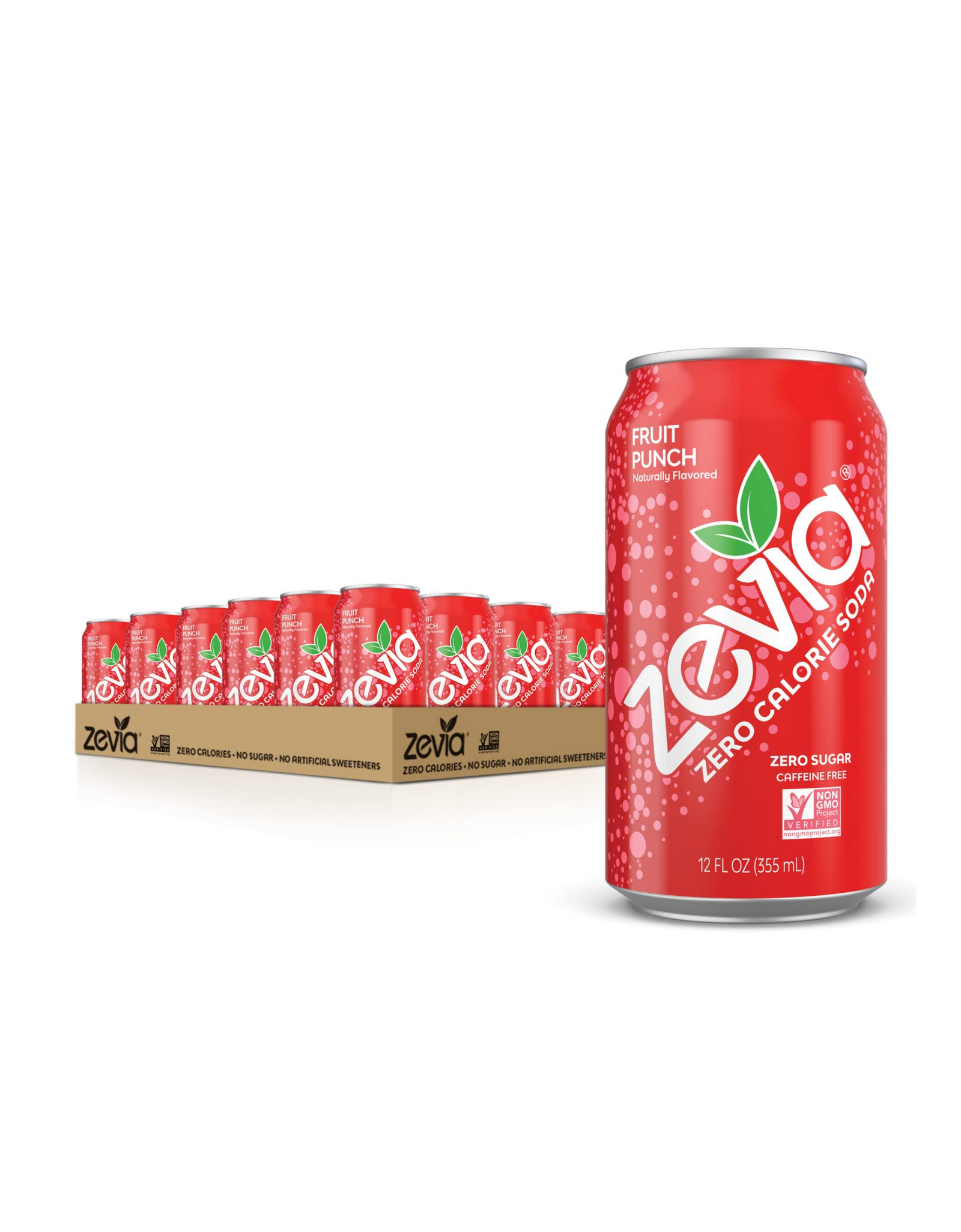Zevia Zero Calorie Soda, Fruit Punch, Zero Sugar, 12 fl oz (Pack of 24)