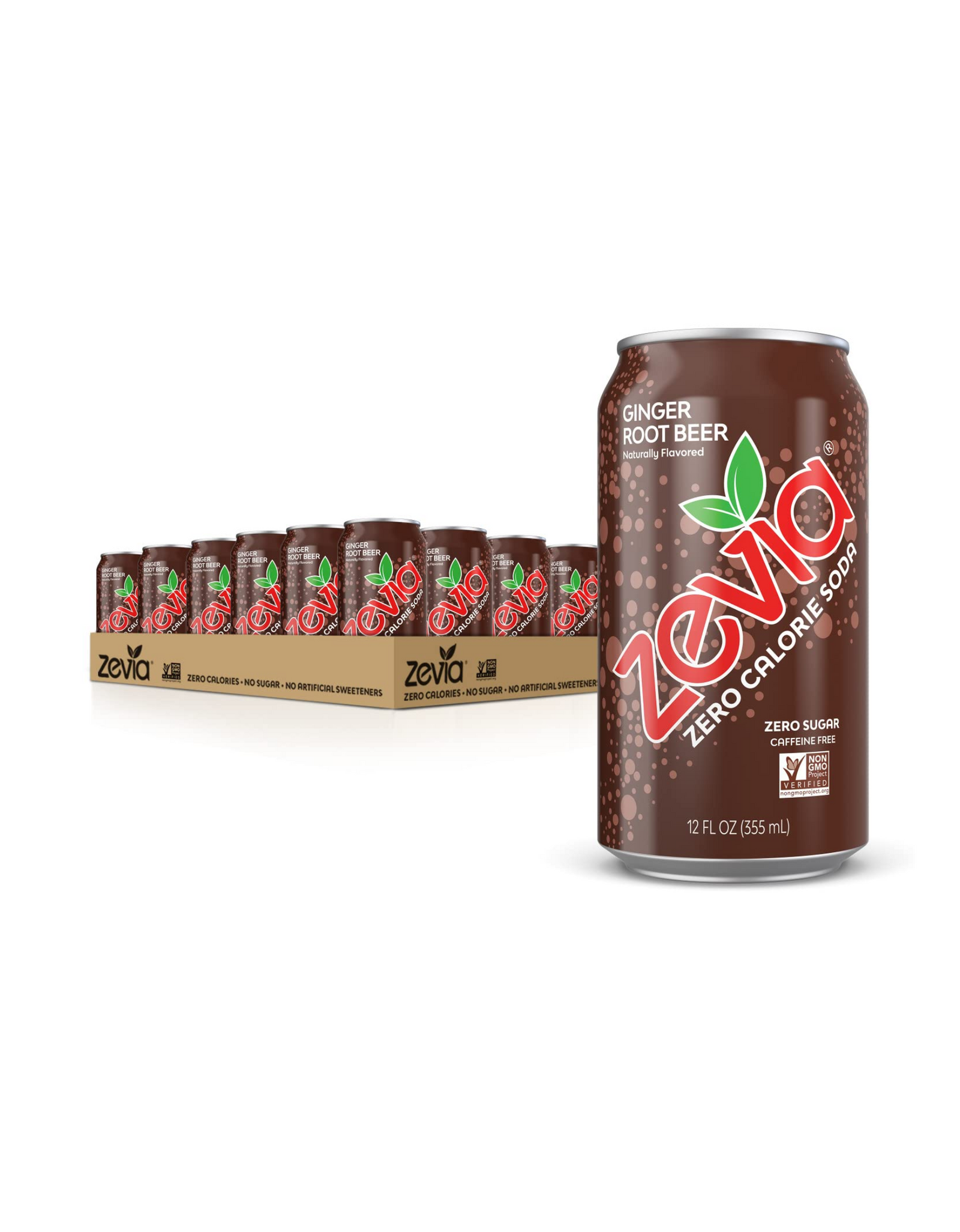 Zevia Zero Calorie Soda, Ginger Root Beer, 12 fl oz (Pack of 24)