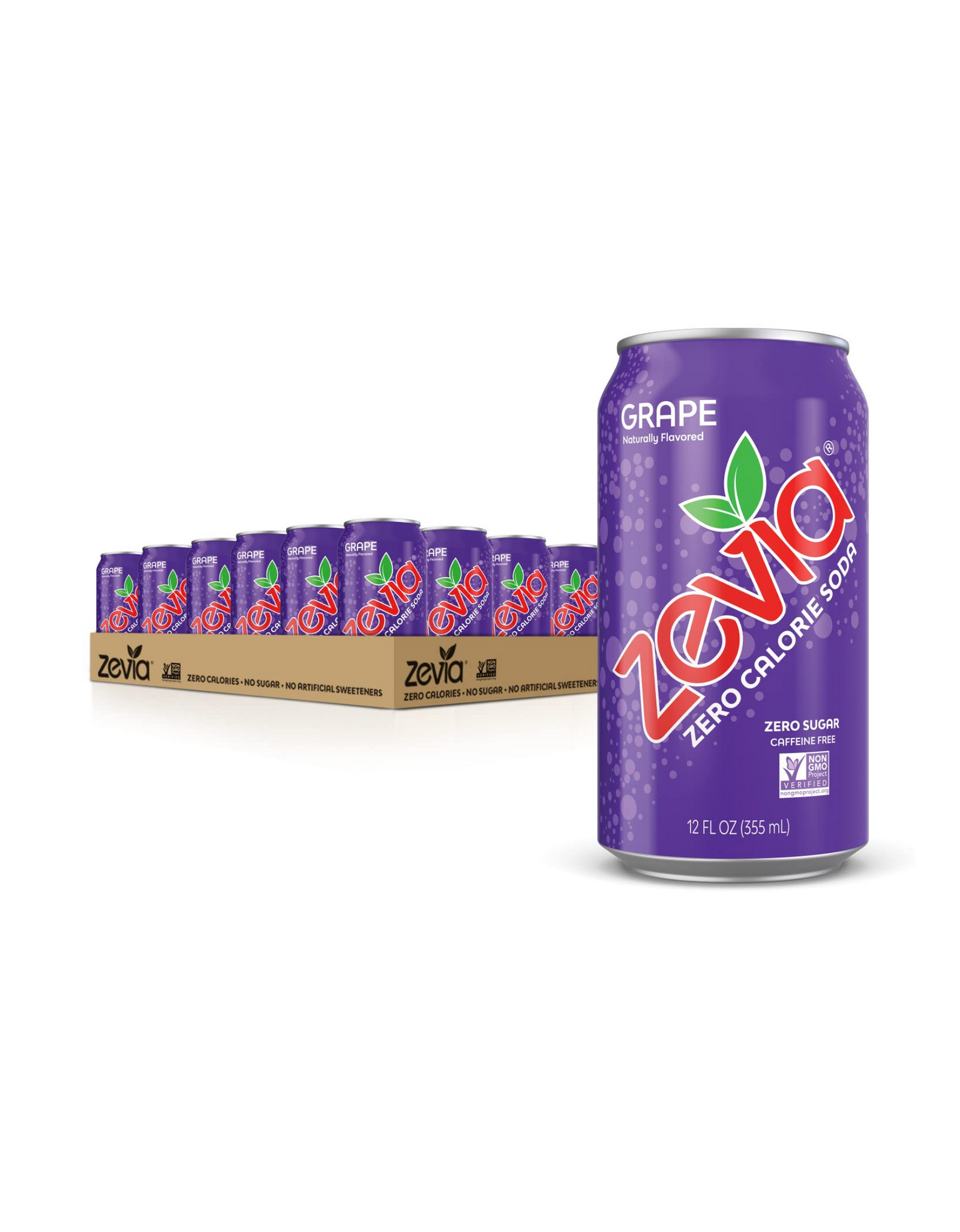 Zevia Zero Calorie Soda, Grape, 12 fl oz (Pack of 24)