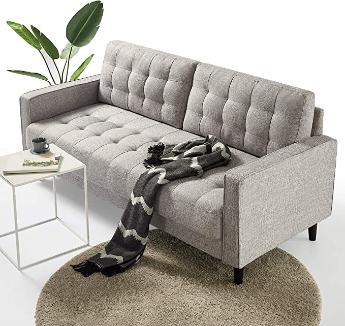 ZINUS Benton Sofa Couch / Grid Tufted Cushions / Easy, Tool-Free Assembly, Soft Grey