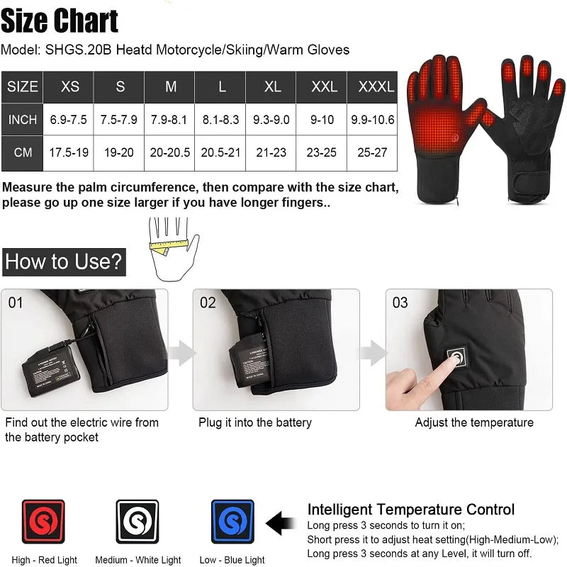 Rechargeable Heated Gloves for Men and Women - Waterproof Electric Thermal Gloves for Winter, Cold Weather Activities: Work, Hunting, Fishing, Running, Cycling, Hiking, Skiing, Motorcycle