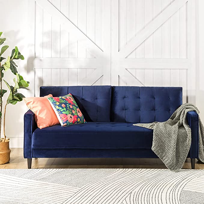 ZINUS Benton Velvet Sofa Couch / Easy, Tool-Free Assembly, Navy Velvet