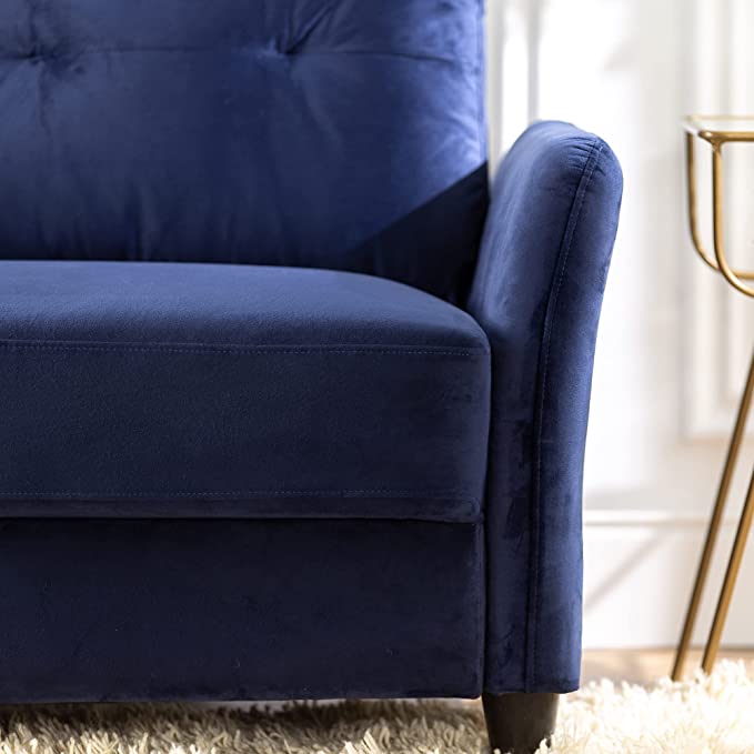 ZINUS Ricardo Velvet Loveseat Sofa / Easy, Tool-Free Assembly, Navy Velvet