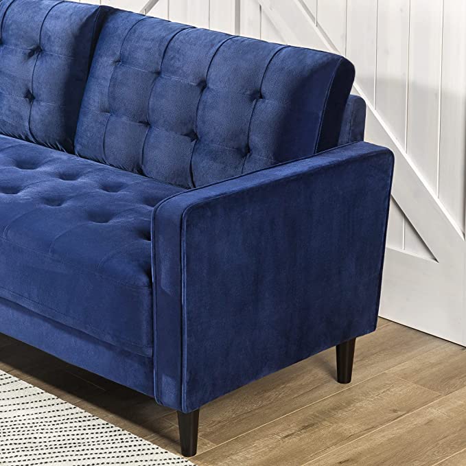 ZINUS Benton Velvet Sofa Couch / Easy, Tool-Free Assembly, Navy Velvet