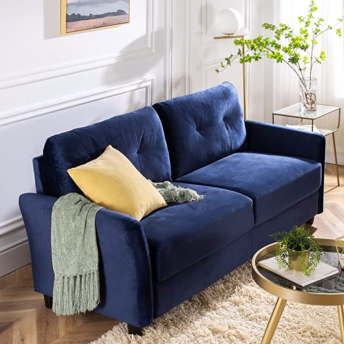 ZINUS Ricardo Velvet Sofa Couch / Easy, Tool-Free Assembly, Navy Velvet