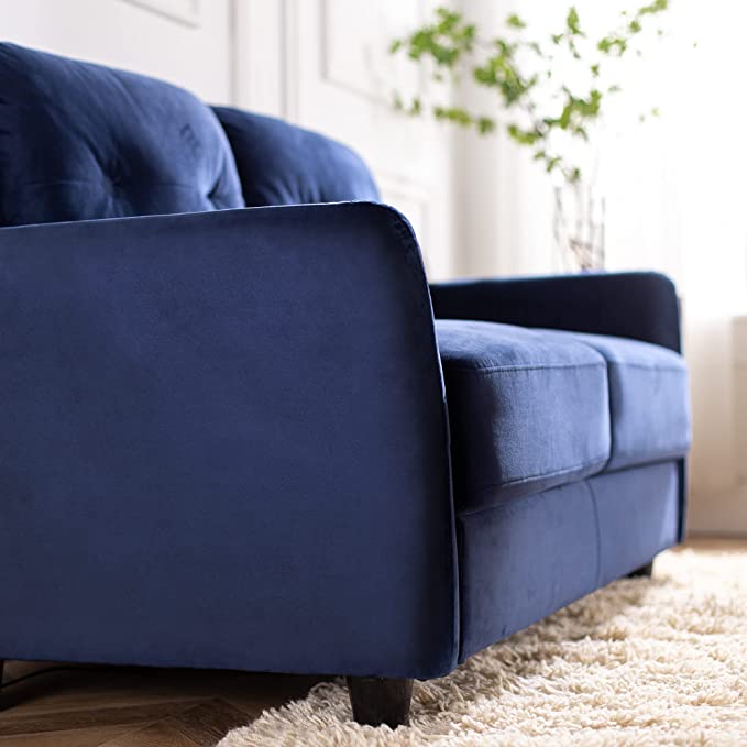 ZINUS Ricardo Velvet Sofa Couch / Easy, Tool-Free Assembly, Navy Velvet