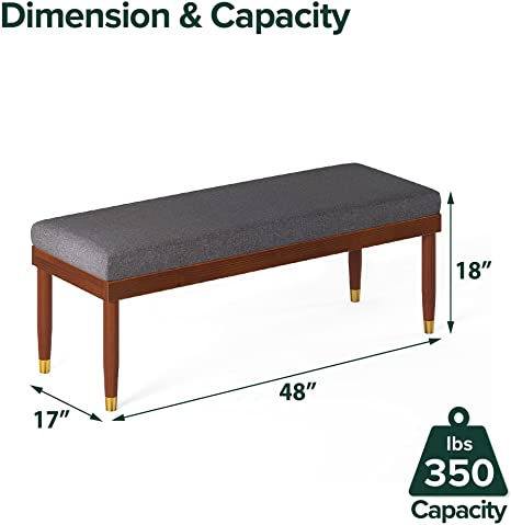 ZINUS Raymond Wood Bench with Upholstered Cushion / End of Bed Seating / Entryway Bench Seat