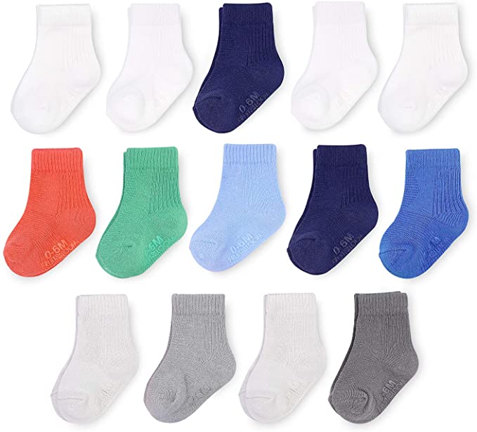 Fruit of the Loom Baby 14-Pack Grow & Fit Flex Zones Cotton Stretch Socks - Unisex, Girls, Boys