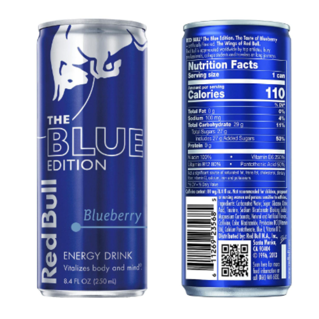 Red Bull, Blue Edition, Blueberry Energy Drink, 8.4 Ounce - 4 Pack