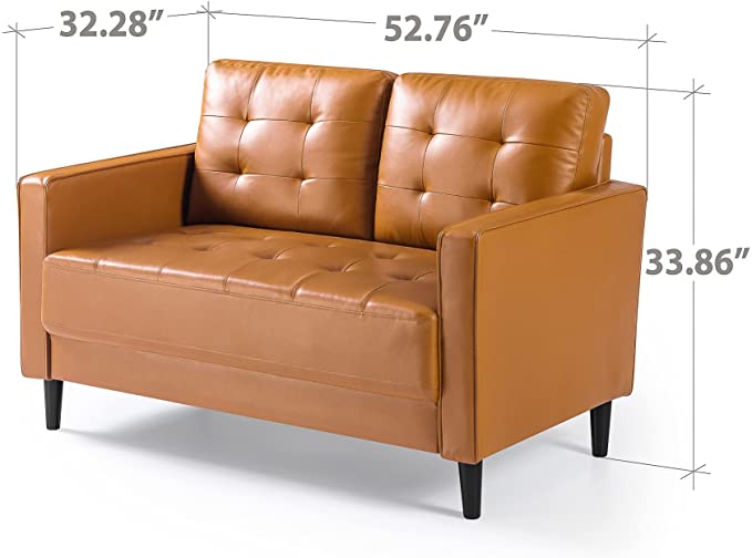 ZINUS Benton Faux Leather Loveseat Sofa / Easy, Tool-Free Assembly, Cognac