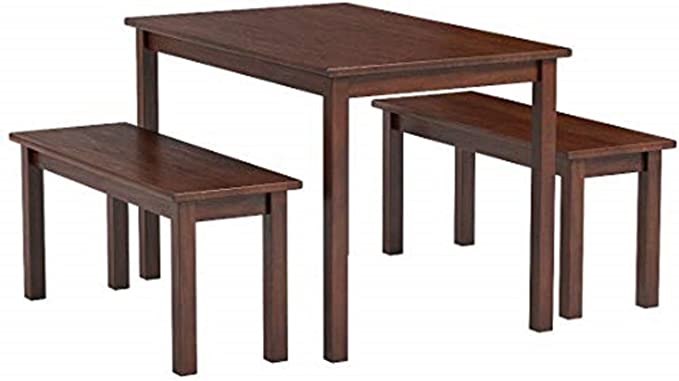 Zinus Juliet Espresso Wood Dining Table with Two Benches / 3 Piece Set, Table and Bench Set