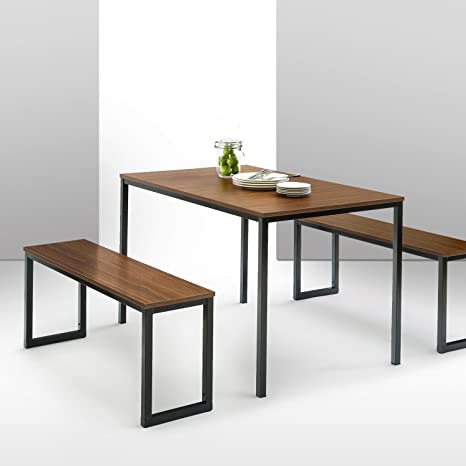 Zinus Louis Modern Studio Collection Soho Dining Table with Two Benches (3 piece set) - Brown