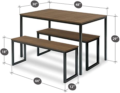 Zinus Louis Modern Studio Collection Soho Dining Table with Two Benches (3 piece set) - Brown