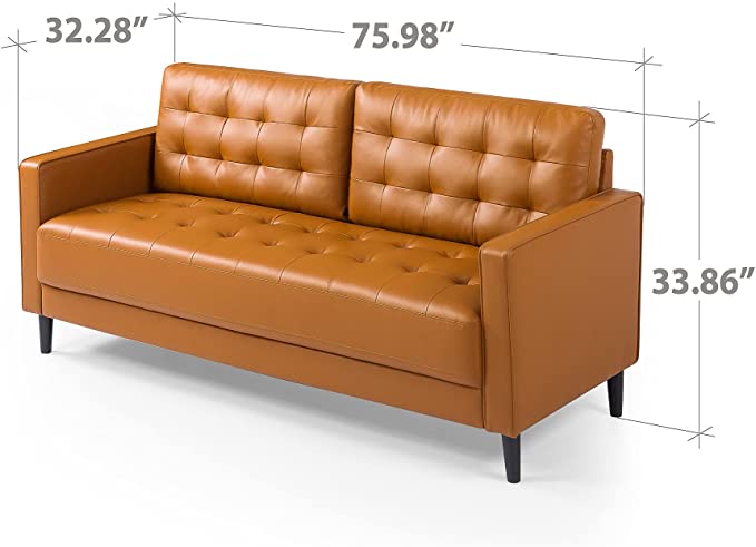 ZINUS Benton Faux Leather Sofa Couch / Easy, Tool-Free Assembly, Cognac