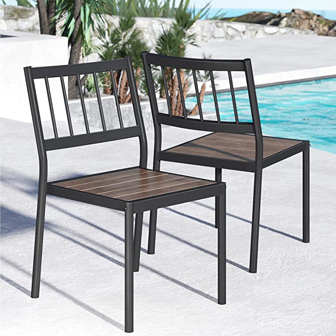 ZINUS Savannah Aluminum and Bamboo Outdoor Dining Side Chairs - Set of 2 / Premium Patio Chairs / Weather Resistant and Rust Proof / Easy Assembly