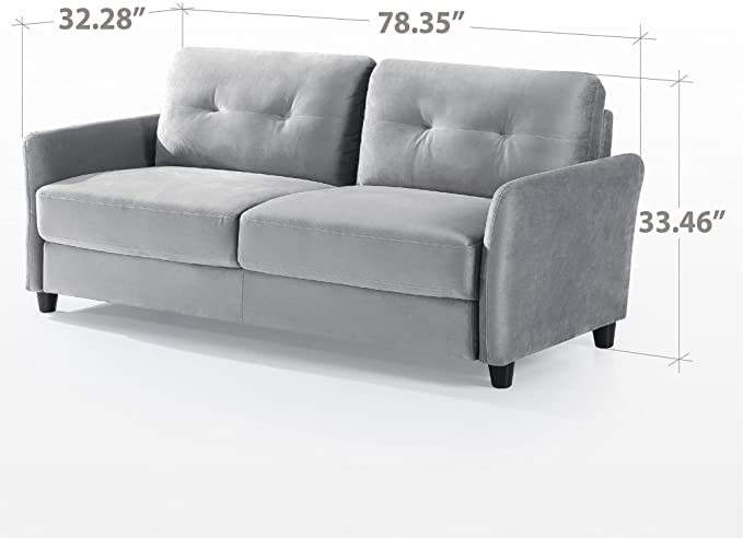 ZINUS Ricardo Velvet Sofa Couch / Easy, Tool-Free Assembly, Grey Velvet