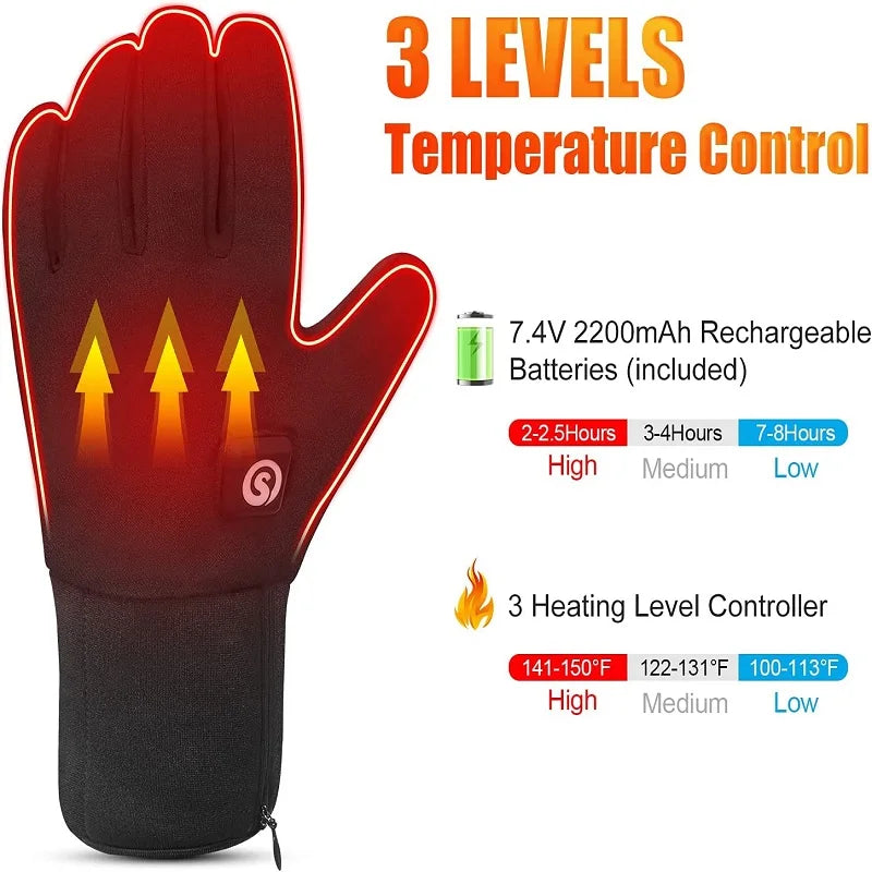 Rechargeable Heated Gloves for Men and Women - Waterproof Electric Thermal Gloves for Winter, Cold Weather Activities: Work, Hunting, Fishing, Running, Cycling, Hiking, Skiing, Motorcycle