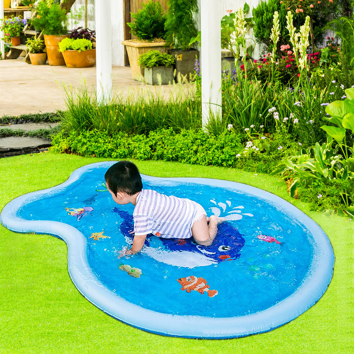 Summerella Sprinklie, 71inch Water Spray Mat, Children Outdoor Sprinkler Pad, Toddlers Play Mat