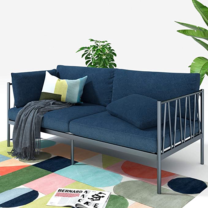 ZINUS Amanda Navy Metal Sofa / Steel Framework with Upholstered Cushions / Easy Assembly