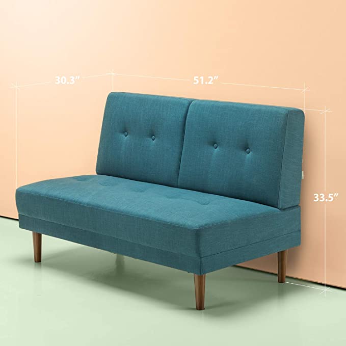 Zinus Juan Mid-Century 51 Inch Armless Sofa Couch / Loveseat, Turquoise
