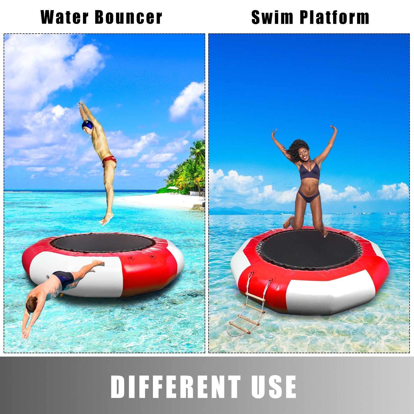 Summerella Bouncie, 6.5Ft Inflatable Trampoline Bounce Swim Platform For Water Sports