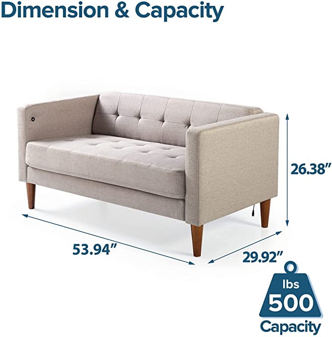 ZINUS Pascal Loveseat with USB Ports / Tool-Free, Easy Assembly, Oatmeal