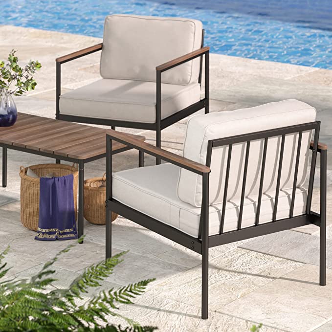 ZINUS Savannah Aluminum and Bamboo Outdoor Armchairs with Cushions - Set of 2 / Premium Patio Chairs / Weather Resistant and Rust Proof / Easy Assembly