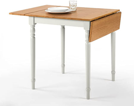 Zinus Angela Provence Drop Leaf Wood Dining Table / Turned Legs / Light-Grey and Natural