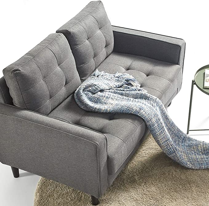 ZINUS Benton Loveseat Sofa / Grid Tufted Cushions / Easy, Tool-Free Assembly, Dark Grey