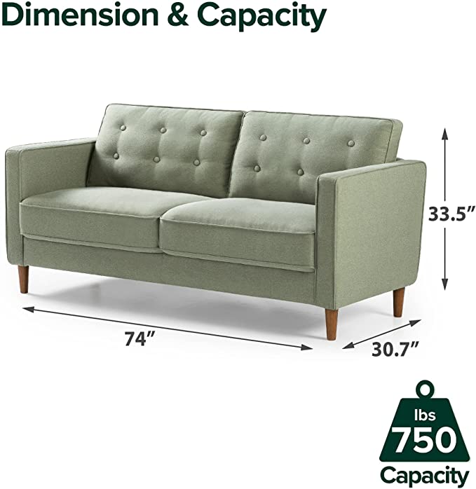 ZINUS Lauren Sofa Couch / Button Tufted Cushions / Easy, Tool-Free Assembly, Pear Green