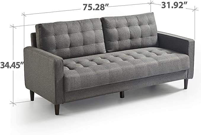 ZINUS Benton Sofa Couch / Grid Tufted Cushions / Easy, Tool-Free Assembly, Dark Grey