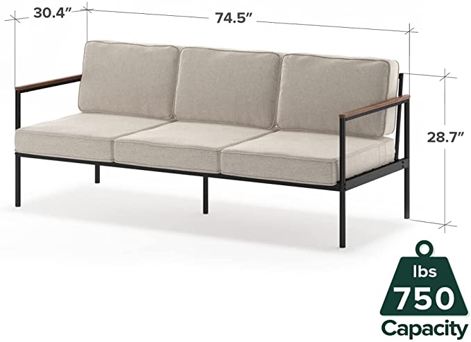 ZINUS Savannah Aluminum and Bamboo Outdoor Sofa with Cushions / Premium Patio Sofa / Weather Resistant and Rust Proof / Easy Assembly