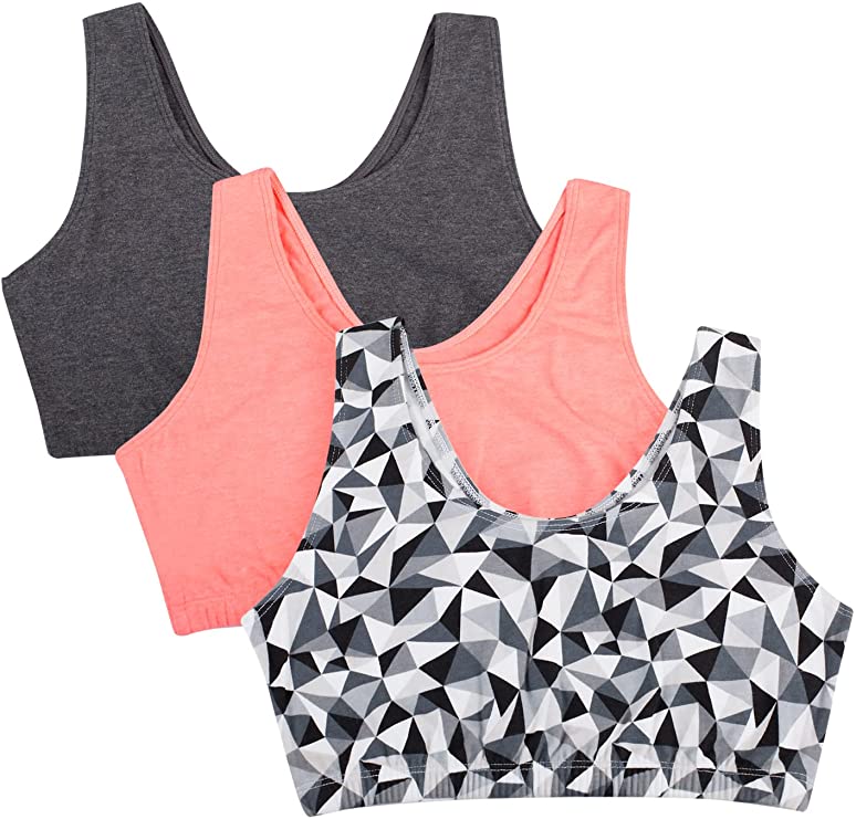 Fruit of the Loom Women's Built Up Tank Style Sports Bra Printed, 3 Pack