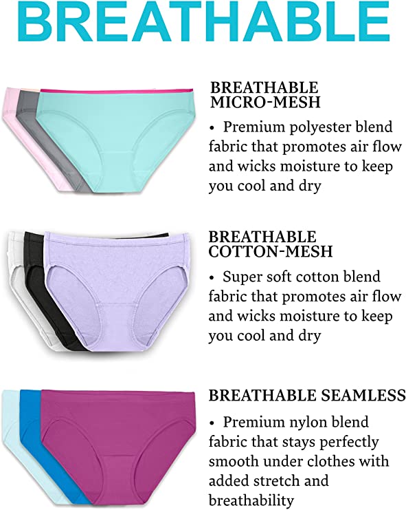 Fruit of the Loom Women's Breathable Underwear, Regular Size