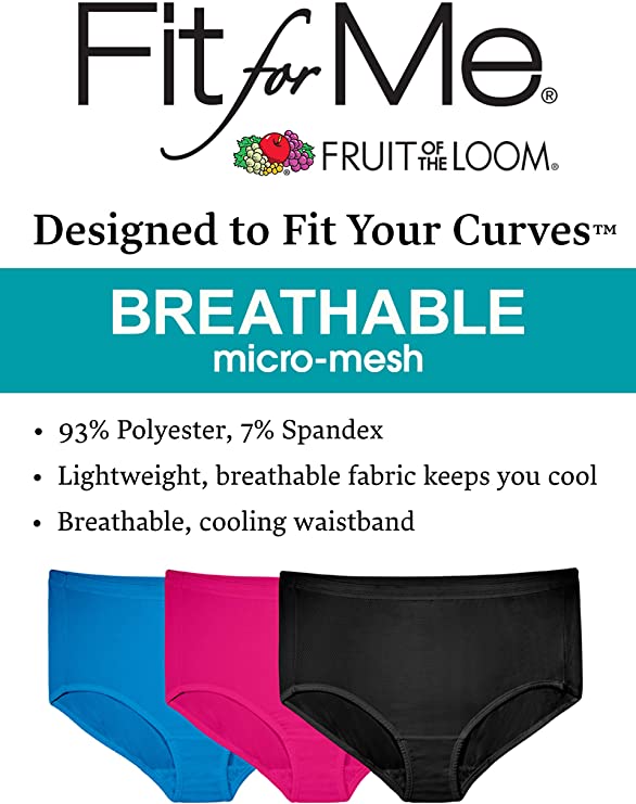 Fit for Me by Fruit of the Loom Women's Plus Microfiber Brief, 6 Pack  Panties