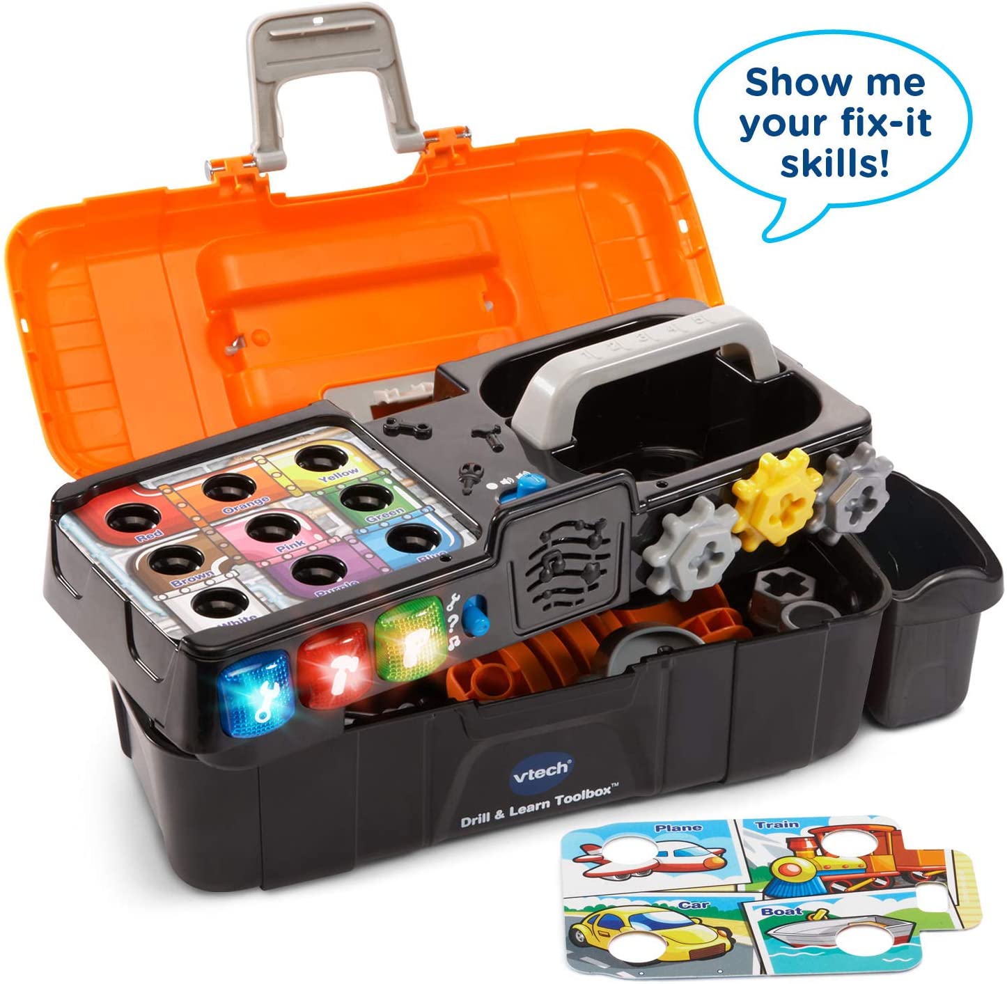VTech Drill and Learn Toolbox, Orange - with Working Toy Drill, Hammer, Wrench, Nails and Screws