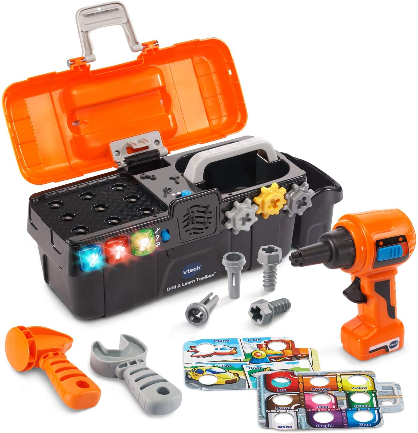 VTech Drill and Learn Toolbox, Orange - with Working Toy Drill, Hammer, Wrench, Nails and Screws
