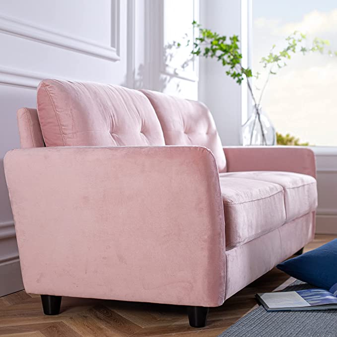 ZINUS Ricardo Velvet Sofa Couch / Easy, Tool-Free Assembly, Blush Velvet