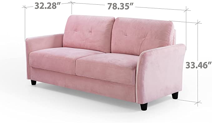 ZINUS Ricardo Velvet Sofa Couch / Easy, Tool-Free Assembly, Blush Velvet
