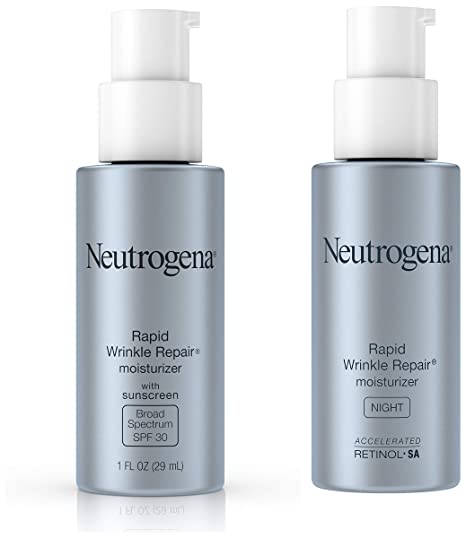 Neutrogena Rapid Wrinkle Repair Retinol Facial Moisturizer with SPF 30 Sunscreen, 1 fl. oz, & Rapid Wrinkle Repair Face & Neck Night Moisturizer with Retinol, 1 fl. oz