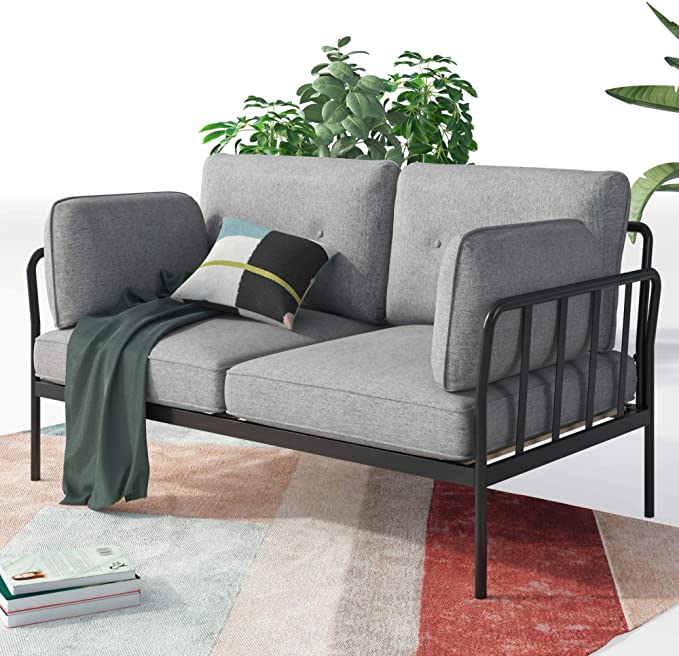 ZINUS Courtney Black Metal Loveseat / Steel Framework with Upholstered Cushions / Easy Assembly