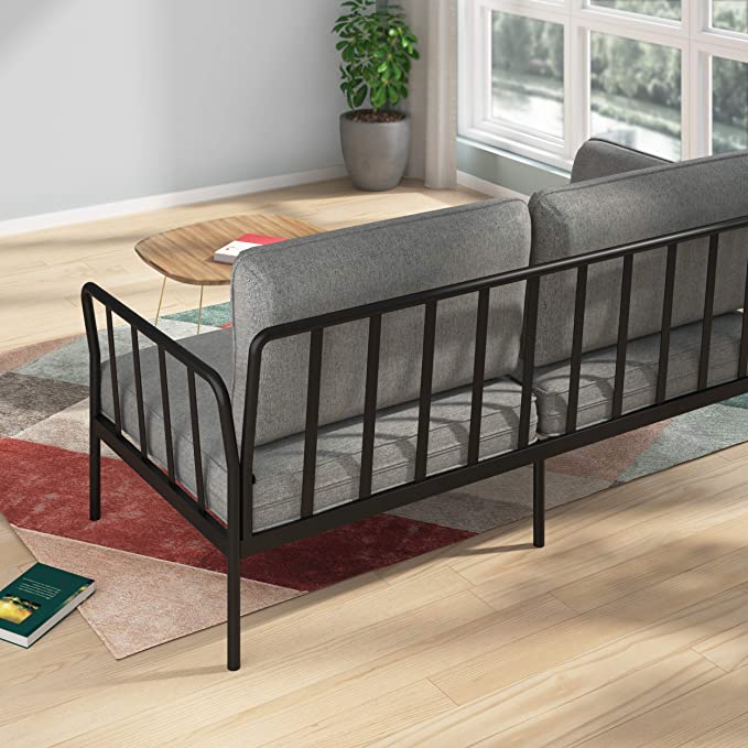 ZINUS Courtney Black Metal Loveseat / Steel Framework with Upholstered Cushions / Easy Assembly