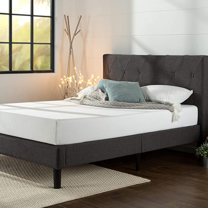 ZINUS Shalini Upholstered Platform Bed Frame, Dark Grey & 8 Inch Foam and Spring Mattress